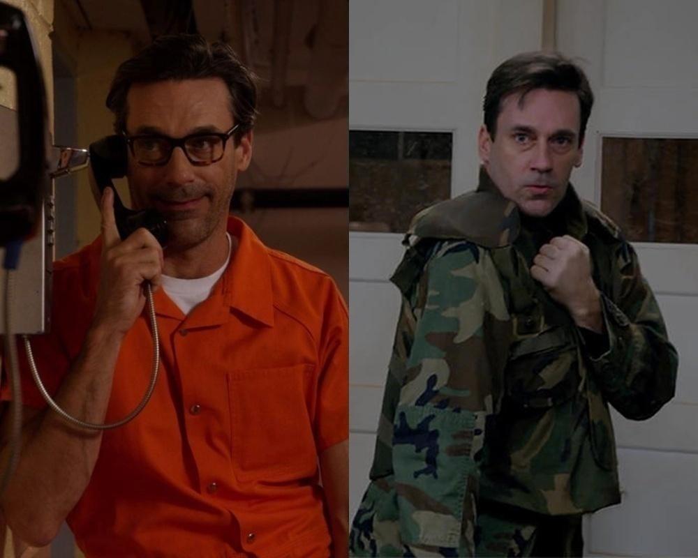 Jon Hamm em "Unbreakable Kimmy Schmidt" e "Wet Hot American Summer" - Reprodução e Montagem UOL