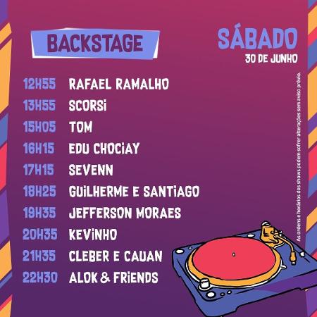 Horários do palco Backstage do VillaMix Festival Goiânia no sábado - Divulgação - Divulgação