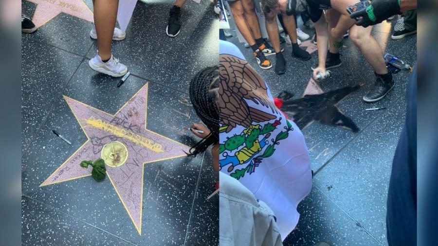 Manifestantes enchem estrela de Trump na Calçada da Fama de tinta e ofensas - reprodução/Twitter