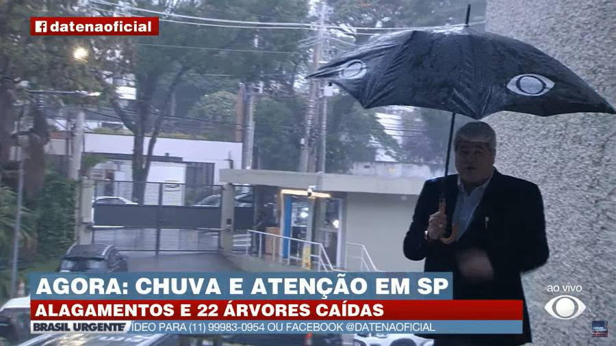 Datena tomou chuva em link externo do Brasil Urgente - Reprodução/YouTube