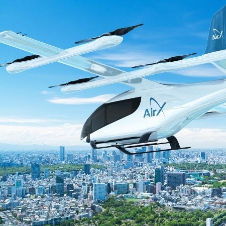 Modelo do eVTOL, aeronave de motor elétrico de propulsão, de decolagem e pouso vertical, fabricada pela Eve Modelo do eVTOL, aeronave de motor elétrico de propulsão, de decolagem e pouso vertical, fabricada pela Eve