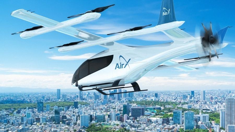 Modelo do eVTOL, aeronave de motor elétrico de propulsão, de decolagem e pouso vertical, fabricada pela Eve Modelo do eVTOL, aeronave de motor elétrico de propulsão, de decolagem e pouso vertical, fabricada pela Eve