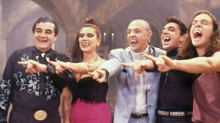 Otávio Augusto, Patricya Travassos, Ney Latorraca, Guilherme Leme e Flávio Silvino em cena de "Vamp" - Nelson Di Rago/TV Globo - Nelson Di Rago/TV Globo