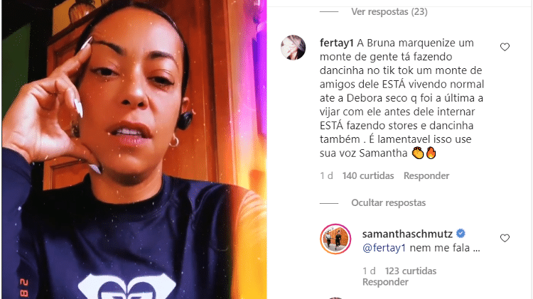 Samantha Schmütz responde comentário em seu Instagram - Reprodução/Instagram - Reprodução/Instagram