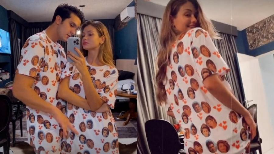 Luan Santana e namorada aparecem com pijama de estampas dos rostos dele e da influencer - Reprodução/Instagram