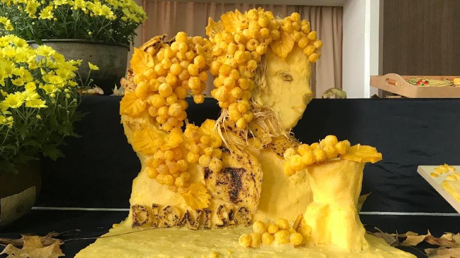 Homenagem a Dionísio: terceiro colocado no concurso de esculturas com polenta, em Monte Belo do Sul, em 2019 - Marlove Perin/Divulgação