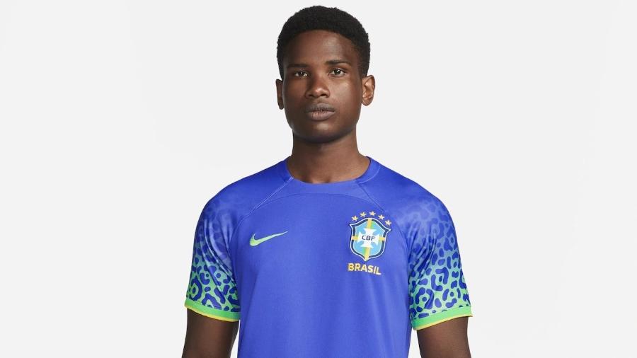 Uniforme da seleção brasileira para a Copa no Mundo no Qatar. Produzidas pelas Nike, peças aliam tecnologia a sustentabilidade e se destacam pela estampa com referências às onças-pintadas - Reprodução/Nike
