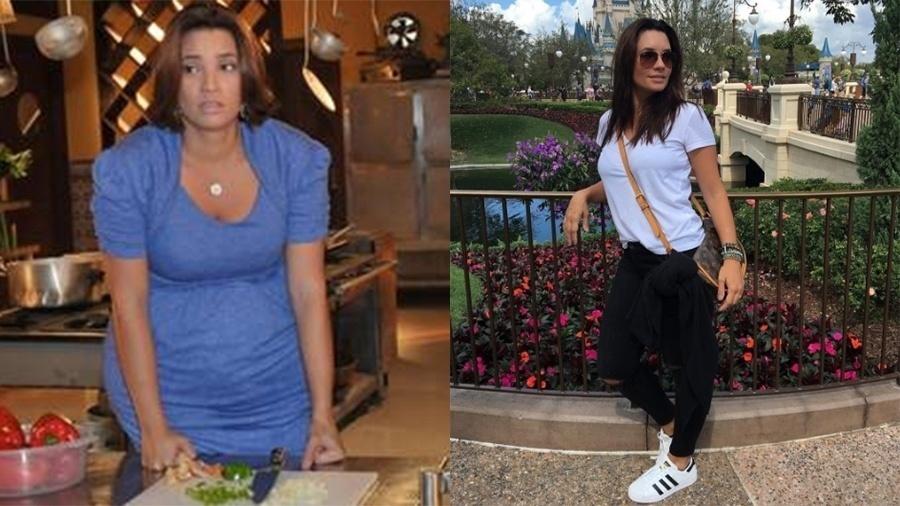 Não foi pouco que Amandha Lee ganhou para dar vida à cozinheira Margarida em "Vidas em Jogo" (2011), da Record. Ela emagreceu ainda na novela para a fase seguinte da personagem - Divulgação/Record e Reprodução/Instagram