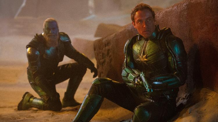 Jude Law aparece como Mar-Vell em cena de Capitã Marvel - Chuck Zlotnick/Marvel Studios/Divulgação - Chuck Zlotnick/Marvel Studios/Divulgação