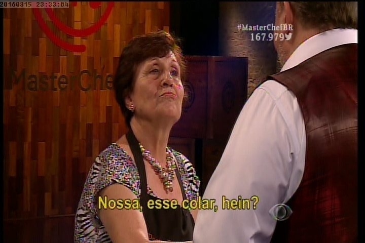 15.mar.2016 - A carismática dona de casa Maria, de 74 anos, conquista Erick Jacquin e os demais jurados do "MasterChef" - Reprodução/Band