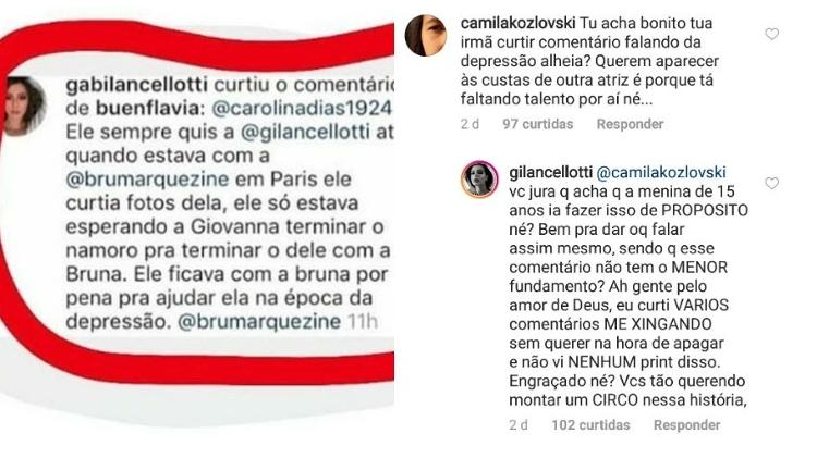 Comentário curtido por Gabriela Lancellotti e Giovanna Lancellotti defendendo a irmã - Reprodução/Instagram - Reprodução/Instagram