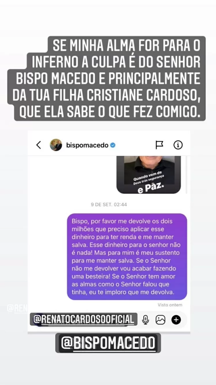  Andressa Urach desabafa nas redes sociais sobre Bispo Edir Macedo - Reprodução/Instagram - Reprodução/Instagram