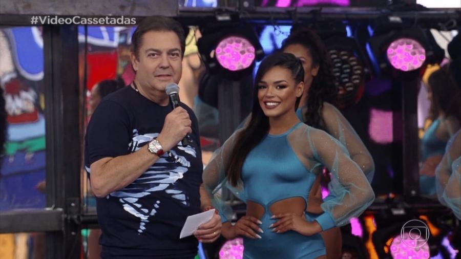 Faustão e Nathalia Zannin durante o "Domingão do Faustão" - Reprodução/ TV Globo