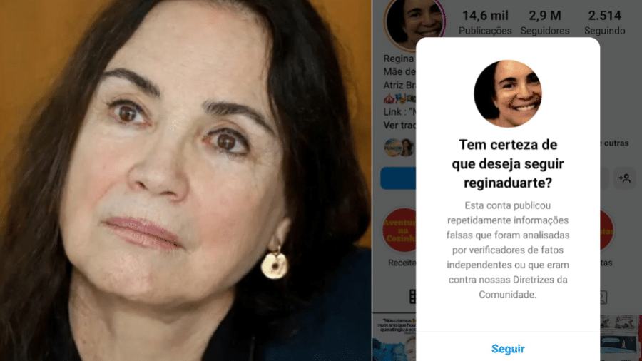 Perfil de Regina Duarte foi marcado como disseminador de mentiras pelo Instagram - Divulgação/Reprodução