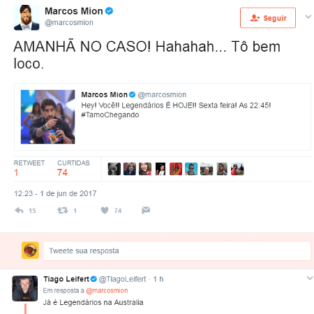 Marcos Mion e Tiago Leifert brincam - Reprodução/Twitter - Reprodução/Twitter
