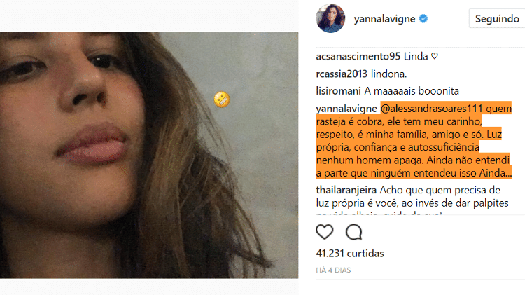 Yanna Lavigne rebate crítica de seguidora - Reprodução/Instagram - Reprodução/Instagram