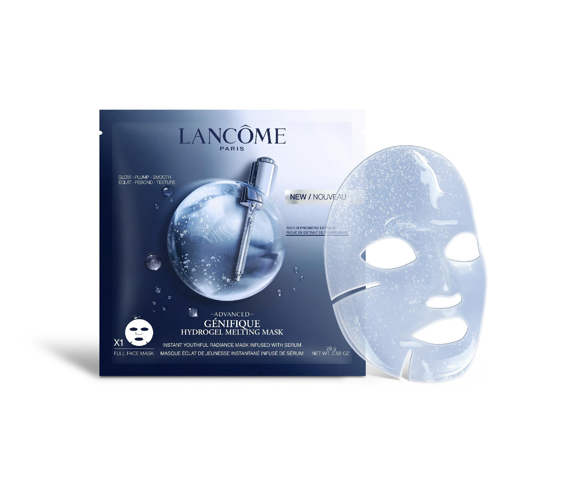 Advanced Génifique Hydrogel Melting Mask, Lancôme: máscara com extratos de probióticos que ajudam a melhorar a hidratação da pele e fortalecer sua barreira natural. R$399 com quatro máscaras - www.lancome.com.br - Divulgação