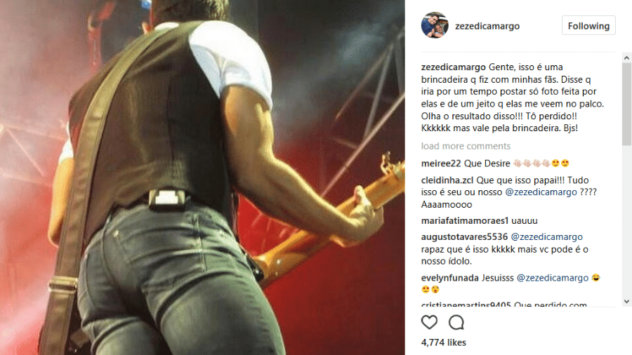Zezé Di Camargo recebe de uma fã foto do bumbum dele e compartilha no Instagram - Reprodução/Instagram/zezedicamargo