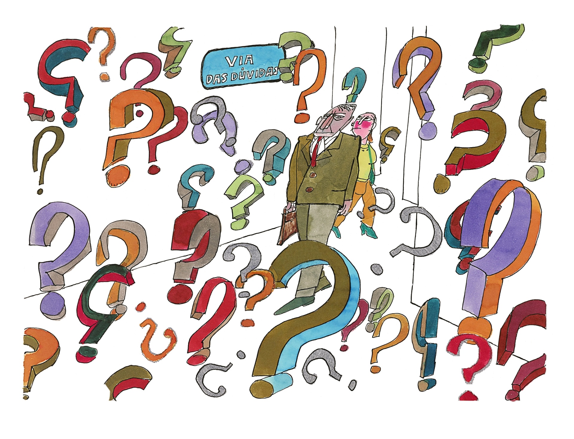 Desenho para publicação na revista "IstoÉ", em 1990. Nanquim, ecoline, hidrocor e colagem sobre papel, 21,5 x 32,8 cm. A exposição "Millôr: obra gráfica" fica em cartaz de 17 de abril a 21 de agosto de 2016, no Instituto Moreira Salles (rua Marquês de São Vicente, 476, Gávea, Rio de Janeiro). A entrada é franca - Acervo Millôr Fernandes / Instituto Moreira Salles