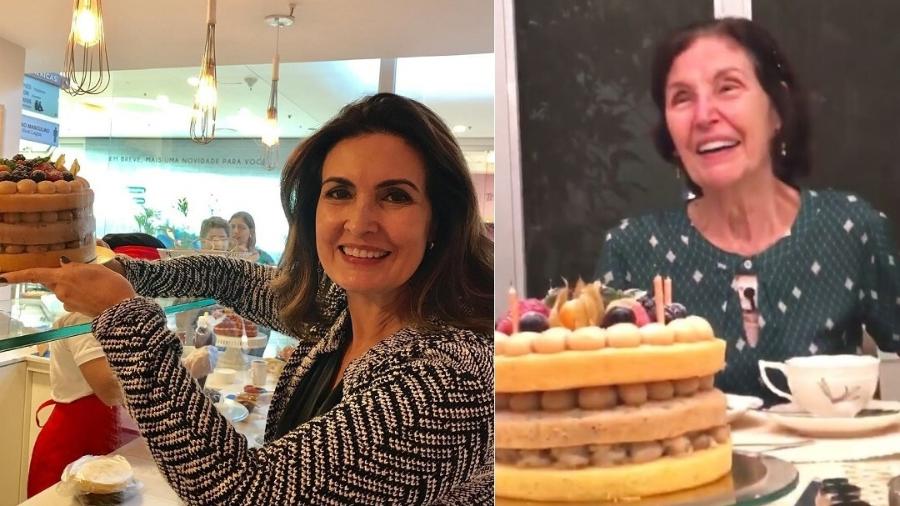 Mãe de Fátima Bernardes, Eunice comemora 75 anos com a família e bolo comprado pela filha - Montagem/Reprodução/Instagram