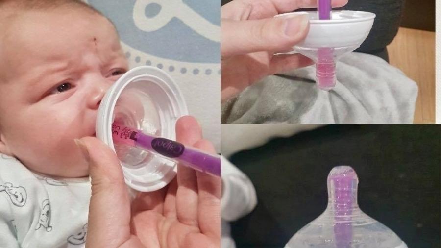 Bebê toma remédio com truque fácil - Reprodução/Facebook