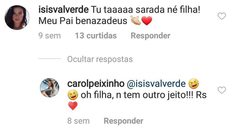 Isis comenta publicação de Carolina - Reprodução/Instagram - Reprodução/Instagram