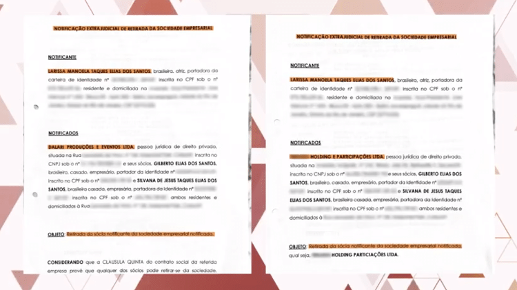 Larissa compartilhou a notificação extrajudicial enviou aos pais