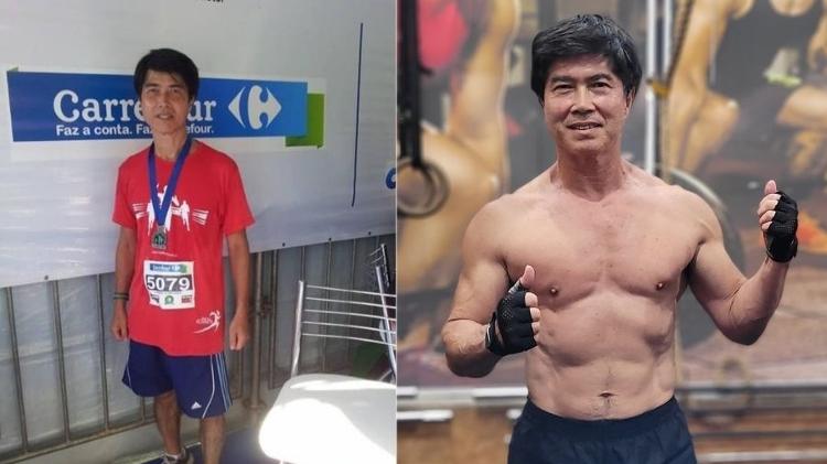 Antes e depois de Jorge. Na esquerda com 58 anos e à direita com 71. Ele começou musculação aos 60 e ganhou mais de 10 kg Antes e depois de Jorge. Na esquerda com 58 anos e à direita com 71. Ele começou musculação aos 60 e ganhou mais de 10 kg