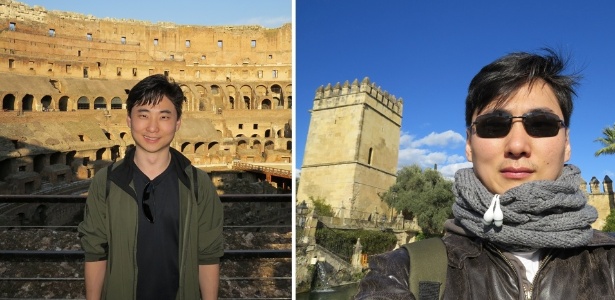 Jonas conhecendo o Coliseu de Roma (Itália), em 2013, e em Córdoba (Espanha) em 2015 - Montagem/Arquivo pessoal - Montagem/Arquivo pessoal