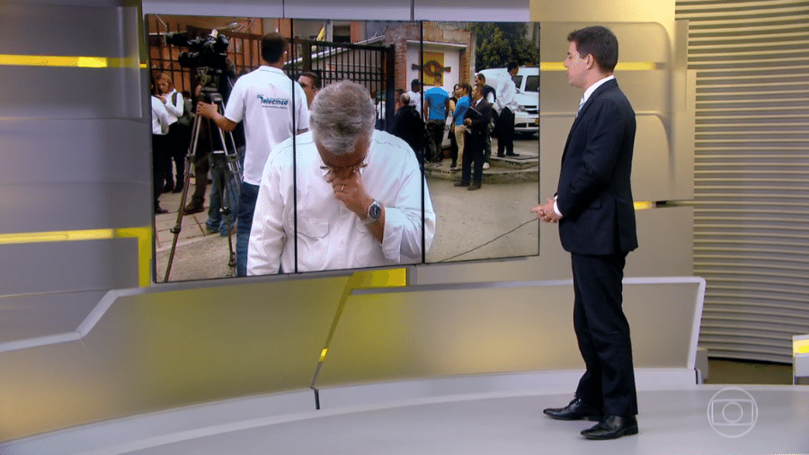 Ari Peixoto não segura a emoção e chora a perda de Guilherme Marques, companheiro de emissora, durante o "Jornal Hoje" - Reprodução/TV Globo