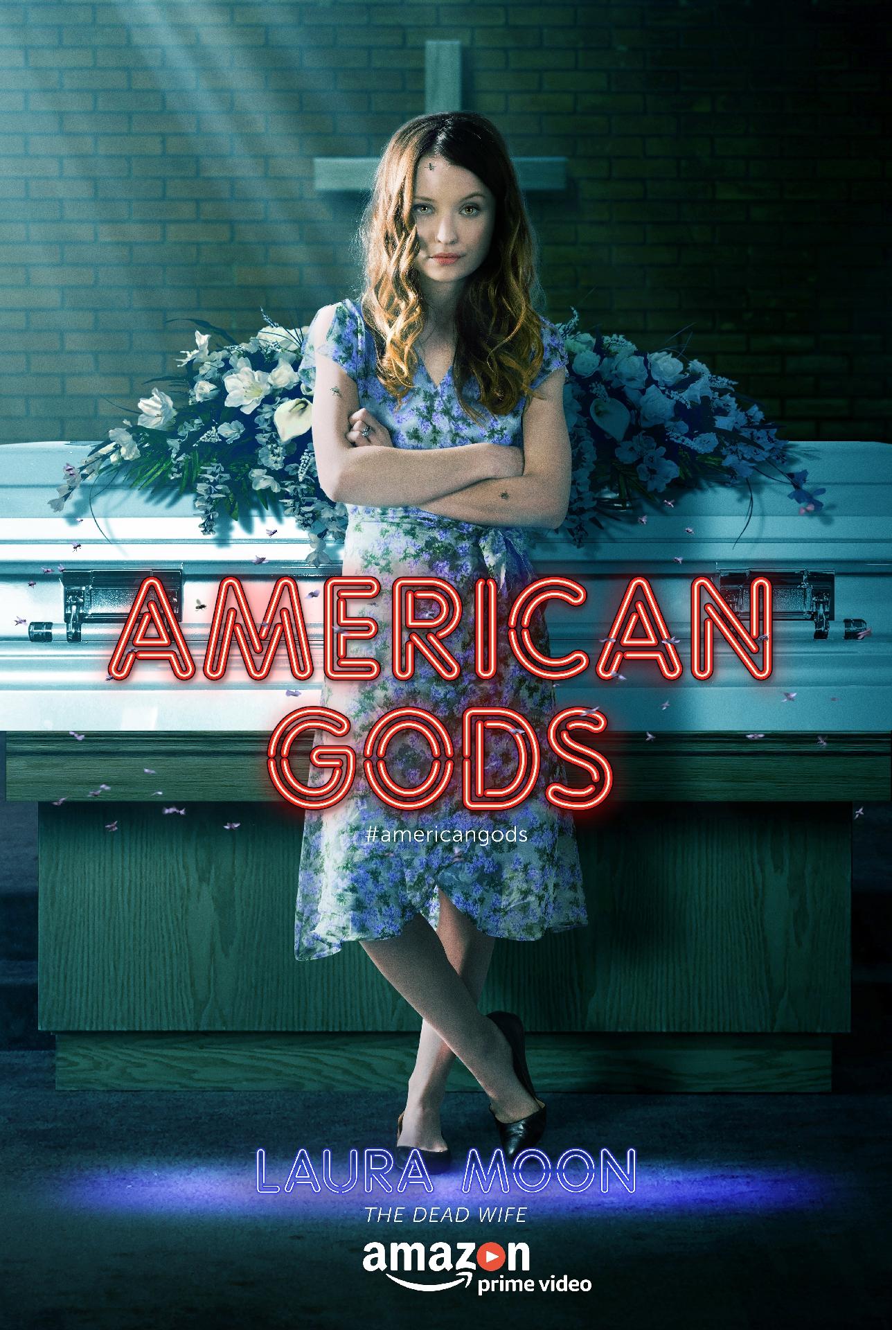 Cartaz da série "American Gods" com a personagem Laura Moon, a esposa morta de Shadow Moon - Divulgação