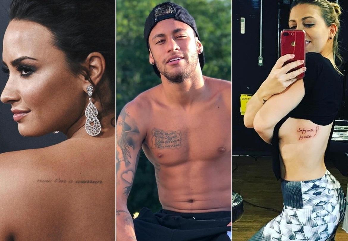 Os tatuados Demi Lovato, Neymar e Sheila Mello - Montagem/UOL