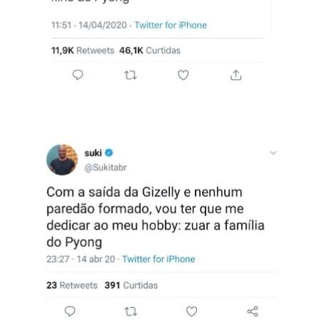 Tuítes de @sukitabr - Reprodução - Reprodução