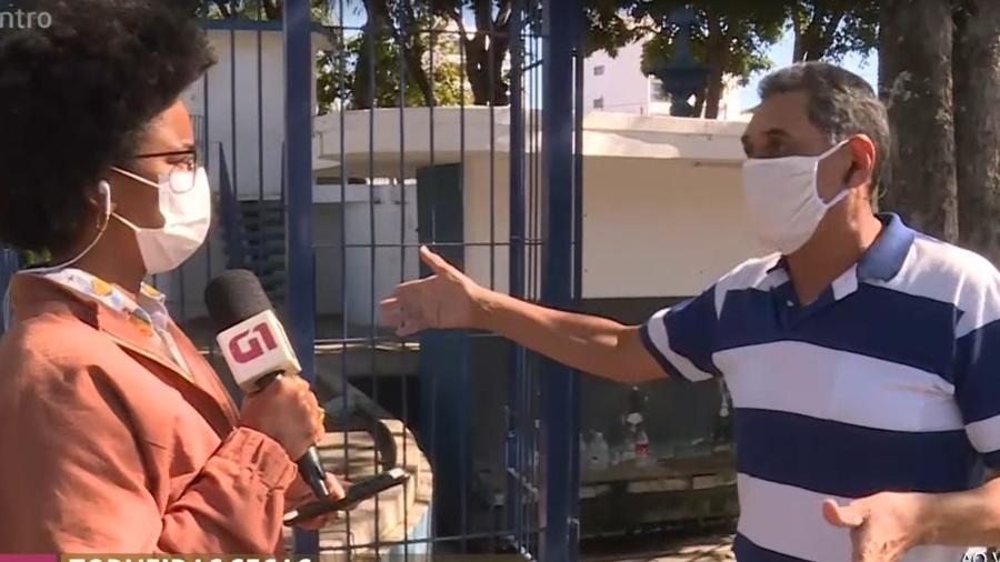 Seu Roberto reclamou da falta d"água na cidade de Itu ao vivo na Globo - Reprodução/TV Globo