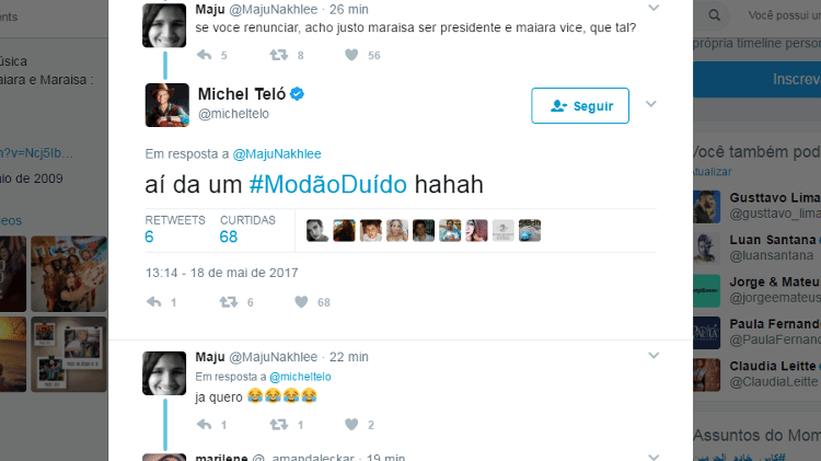Michel Teló responde comentário sobre sua "renúncia à presidência" - Reprodução/Twitter - Reprodução/Twitter