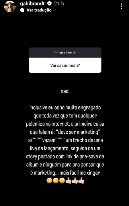 Gabi Brandt nega novo casamento com Saulo Poncio