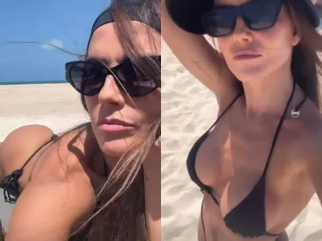 Deborah Secco posa de biquíni fio-dental em praia do Ceará