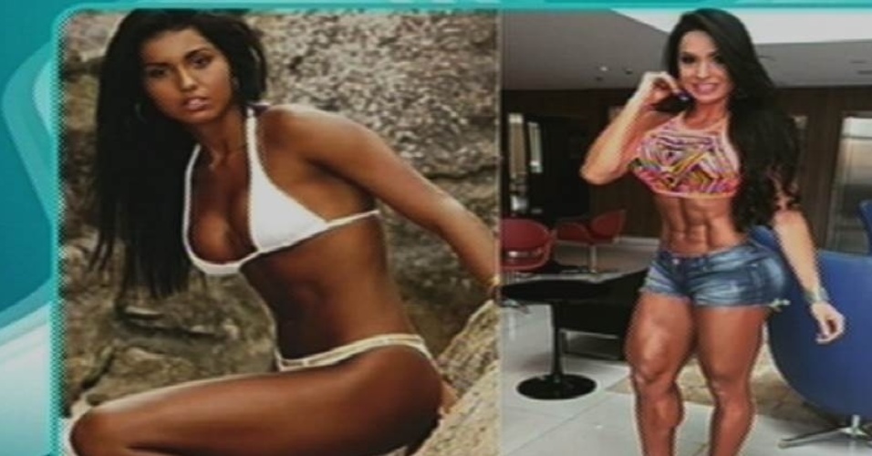 19.out.2015 - Xuxa mostra o antes e depois da modelo Gracyanne Barbosa e comenta: "Olha que linda ela antes. Acho linda musculosa porque lembra homem e eu gosto de homem. Mas antes era linda também", declarou.