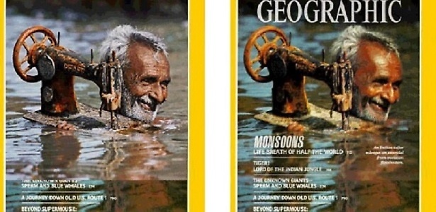 Segunda imagem mostra edição no espelho d´água em capa da "National Geographic" - Reprodução/Montagem - Reprodução/Montagem