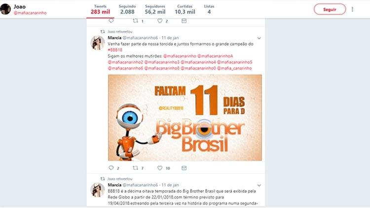 Perfil de João Romeu no Instagram é dedicado a torcidas de participantes de reality show - Reprodução/Instagram  - Reprodução/Instagram 