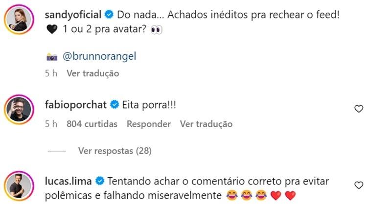 Lucas Lima deixa comentário em foto de Sandy