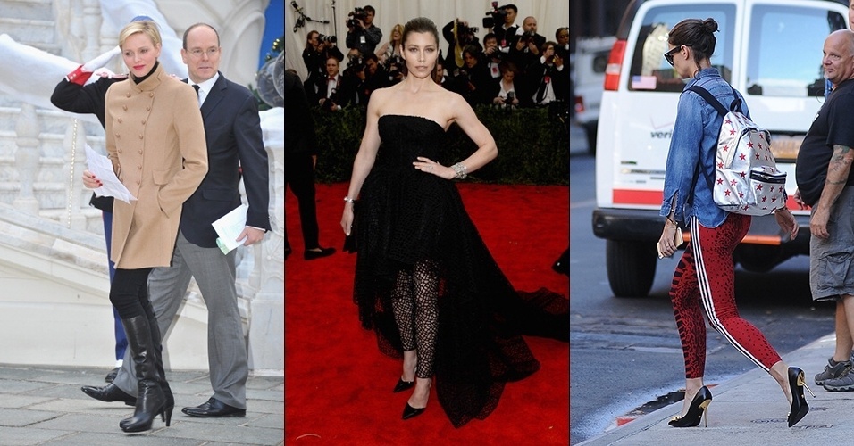 Muito usada para malhar, a legging também é permitida fora das academias. Bem justinha no corpo, a peça vai bem com outras roupas mais soltas e, dependendo da cor e do tipo de malha, ela pode ser muito versátil. A legging preta opaca, por exemplo, pode ser usada tanto em looks esportivos quanto em visuais mais formais. A seguir, veja como as famosas usam leggings em diferentes ocasiões - Getty Images e Grosby Group