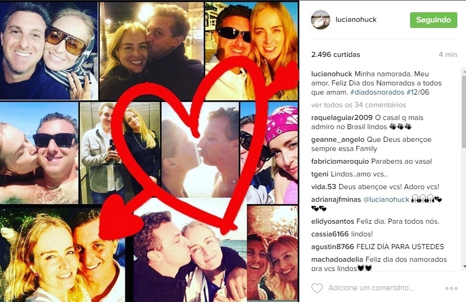 12.jun.2016 - Luciano Huck posta montagem de fotos com Angélica no Dia dos Namorados - Reprodução/Instagram/lucianohuck