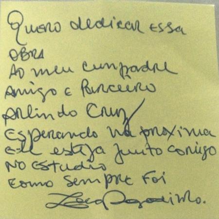 Bilhete escrito por Zeca Pagodinho - Divulgação
