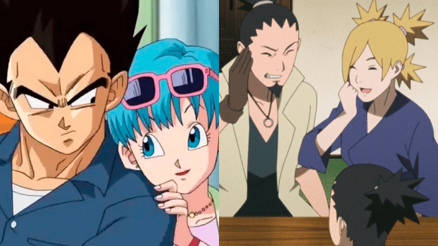 Vegeta e Bulma de "Dragon Ball Z" e Shikamaru e Temari de "Naruto"