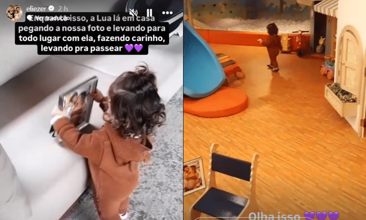 Eliezer mostra vídeo de Lua dando beijo na foto da mãe