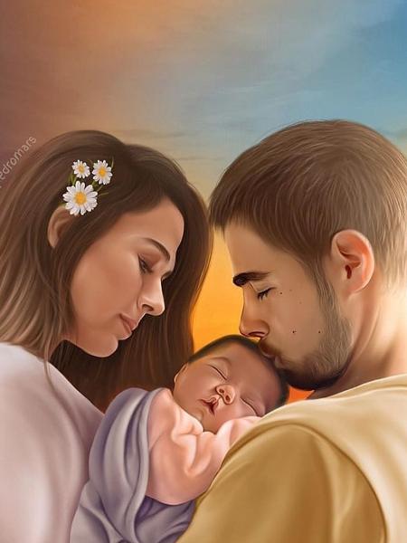 Ilustração feita por fã de Tatá Werneck, Rafa Vitti e a filha deles, Clara Maria - Reprodução/Instagram
