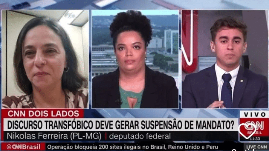 Apresentadora da CNN, Basilia Rodrigues, entrevistou os deputados federais Nikolas Ferreira e Fernanda Melchionna - Reprodução/CNN