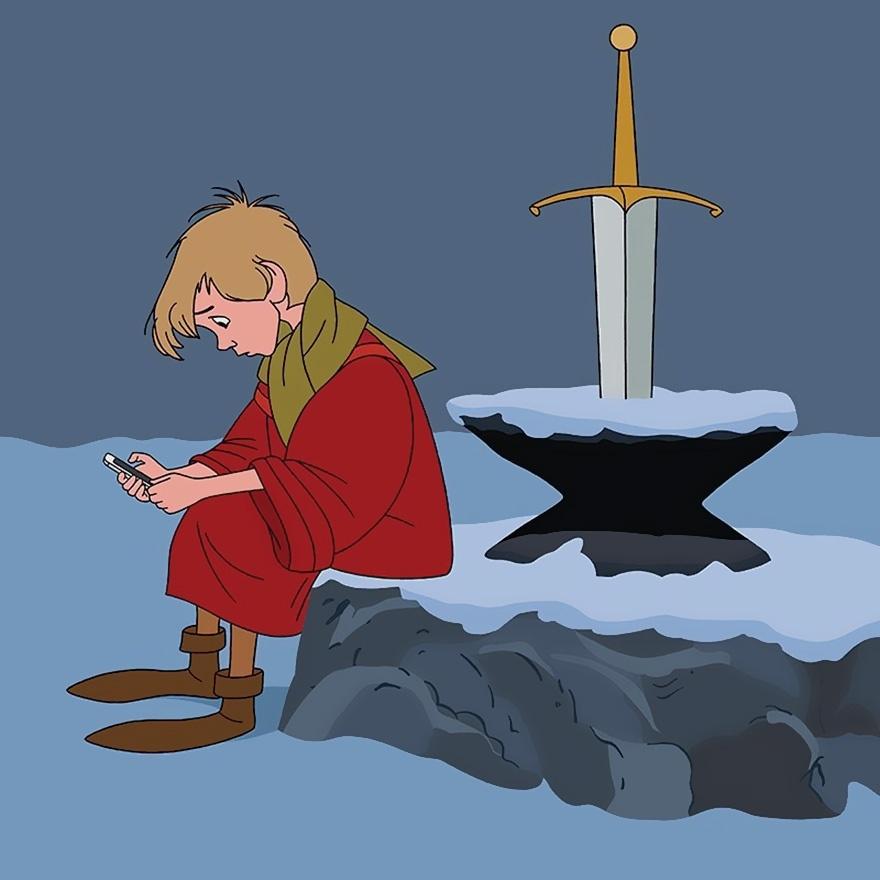 O ilustrador Tom Ward usou os personagens da Disney para fazer uma crítica aos nossos hábitos modernos - Reprodução/Tom Ward