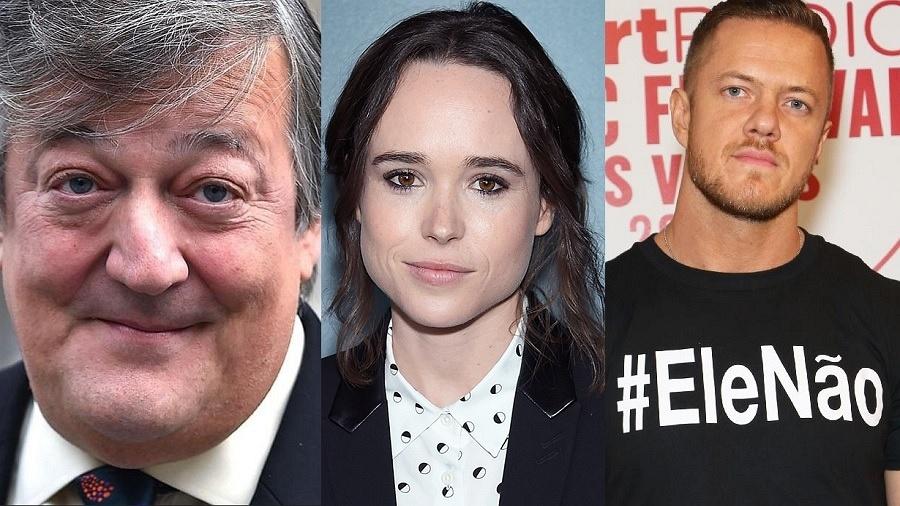 Stephen Fry, Ellen Page e Dan Reynolds - Getty/Reprodução/Montagem